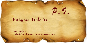 Petyka Irén névjegykártya